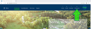 Screenshot der Erenja-Webseite, auf dem mit einem Pfeil das Onlineservice-Center hervorgehoben wurde