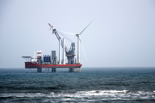 Größte Windturbine in der Nordsee, Balmedie, Aberdeenshire, Schottland, UK, April 2018