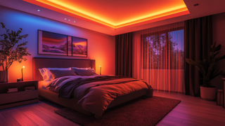 Blick in ein smart beleuchtetes Schlafzimmer
