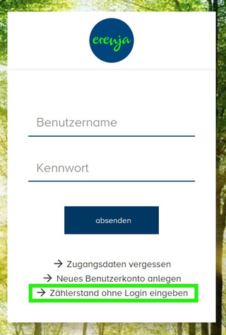 Screenshot der Startseite des Erenja Onlineservice-Centers